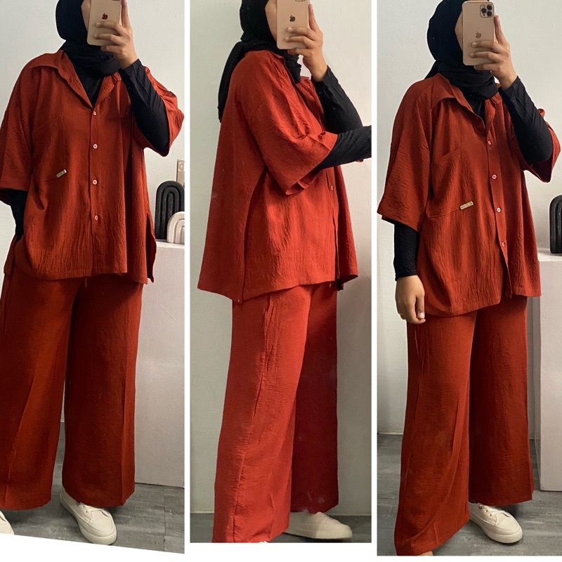 LENA one set oversized stelan oversized kemeja oversized