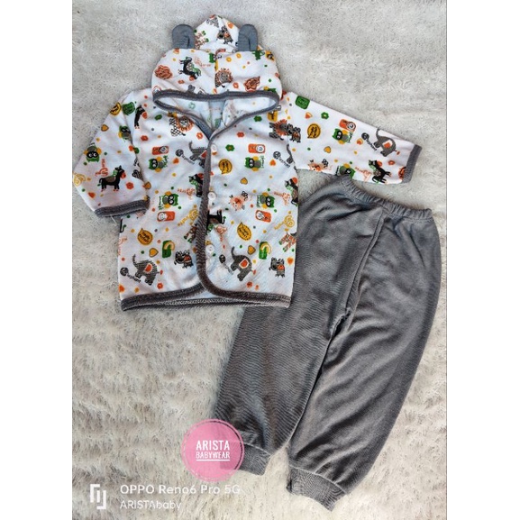 Setelan Hoodie bayi panjang/pendek kancing depan fullprint