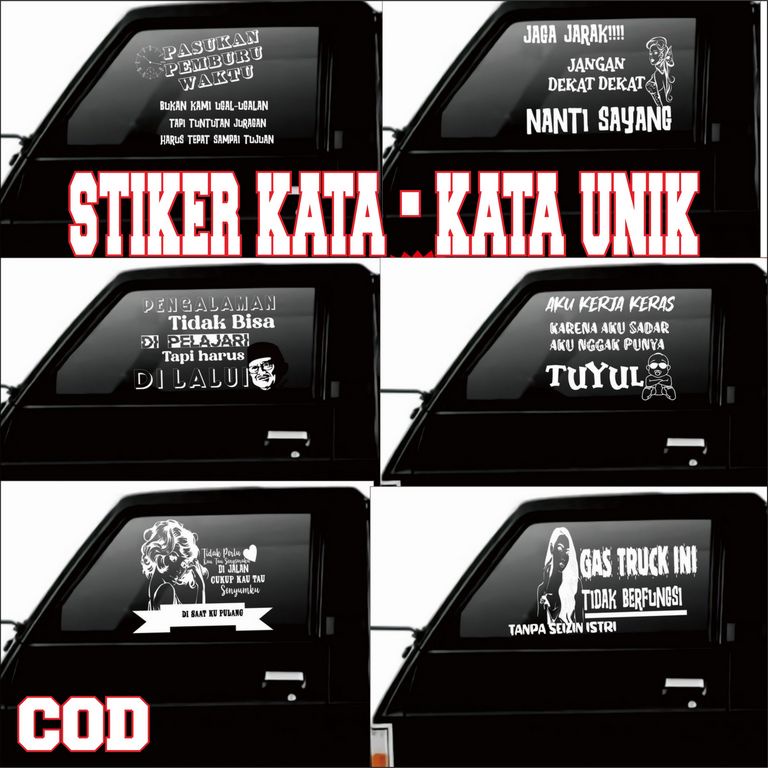Stiker Kata-kata Unik untuk Variasi  Kaca Samping L300 , Stiker Kaca Mobil Truck Canter Dll