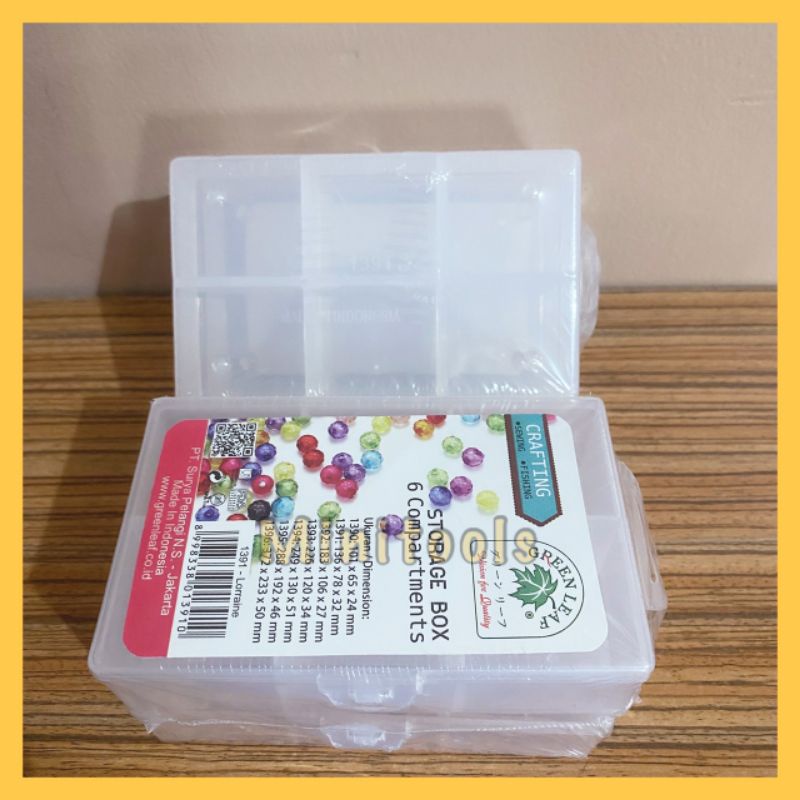 Kotak Obat / Kotak Plastik 6 Sekat Kecil / Green Leaf 1391 HARGA PER SET