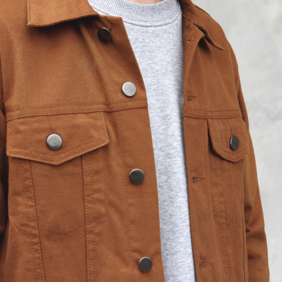 READY ✅Arthur Canvas Suede Trucker Jacket Caramel Brown [ Jaket Trucker Pria ]|SQ6