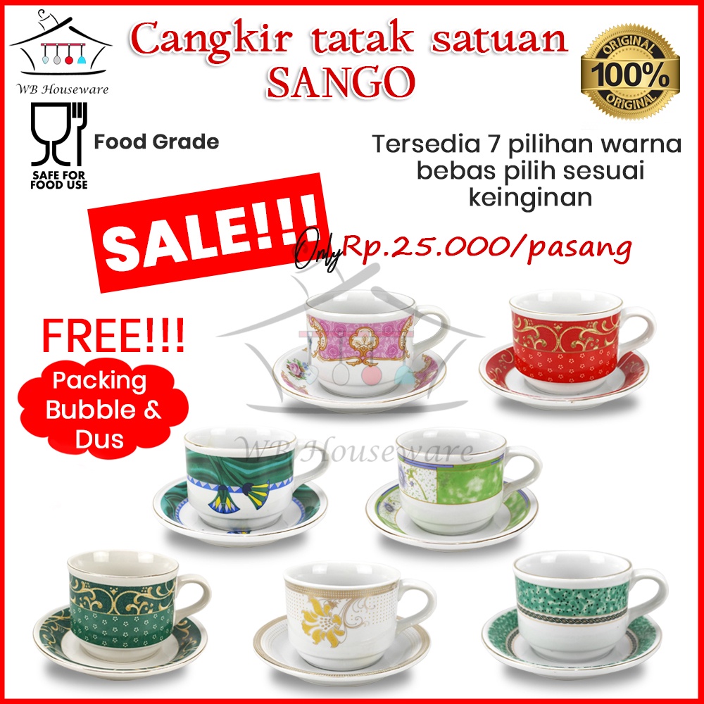 SANGO 1 pasang cangkir + tatakan 230ml variasi motif SNI cup and saucer coffe tea set