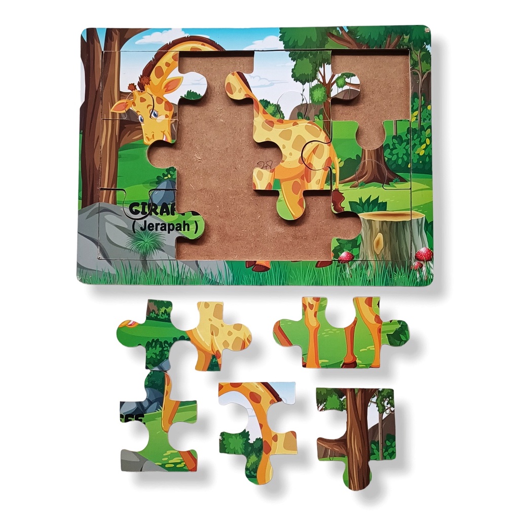 Mainan Kayu Pintar Puzzle Kayu Jigsaw Gambar Jerapah Bisa COD