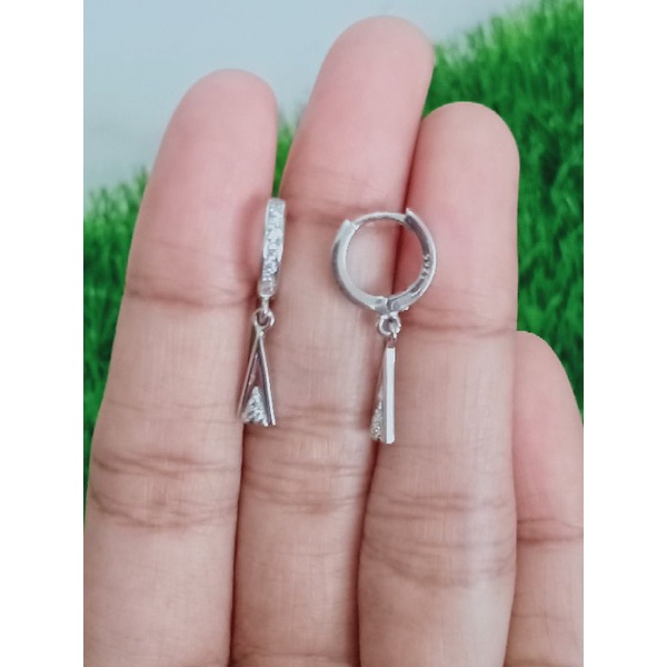 Anting jepit listring bulat mp + m segitiga (gu*s) /anting jepit perak asli silver 925 lapis emas/ anting fashion wanita terbaru