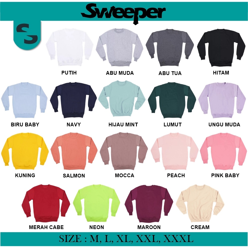SWEEPER - TERLARIS BASIC SWEATER ARMY MALIBU  PRIA &amp; WANITA M-XL BAHAN FLEECE