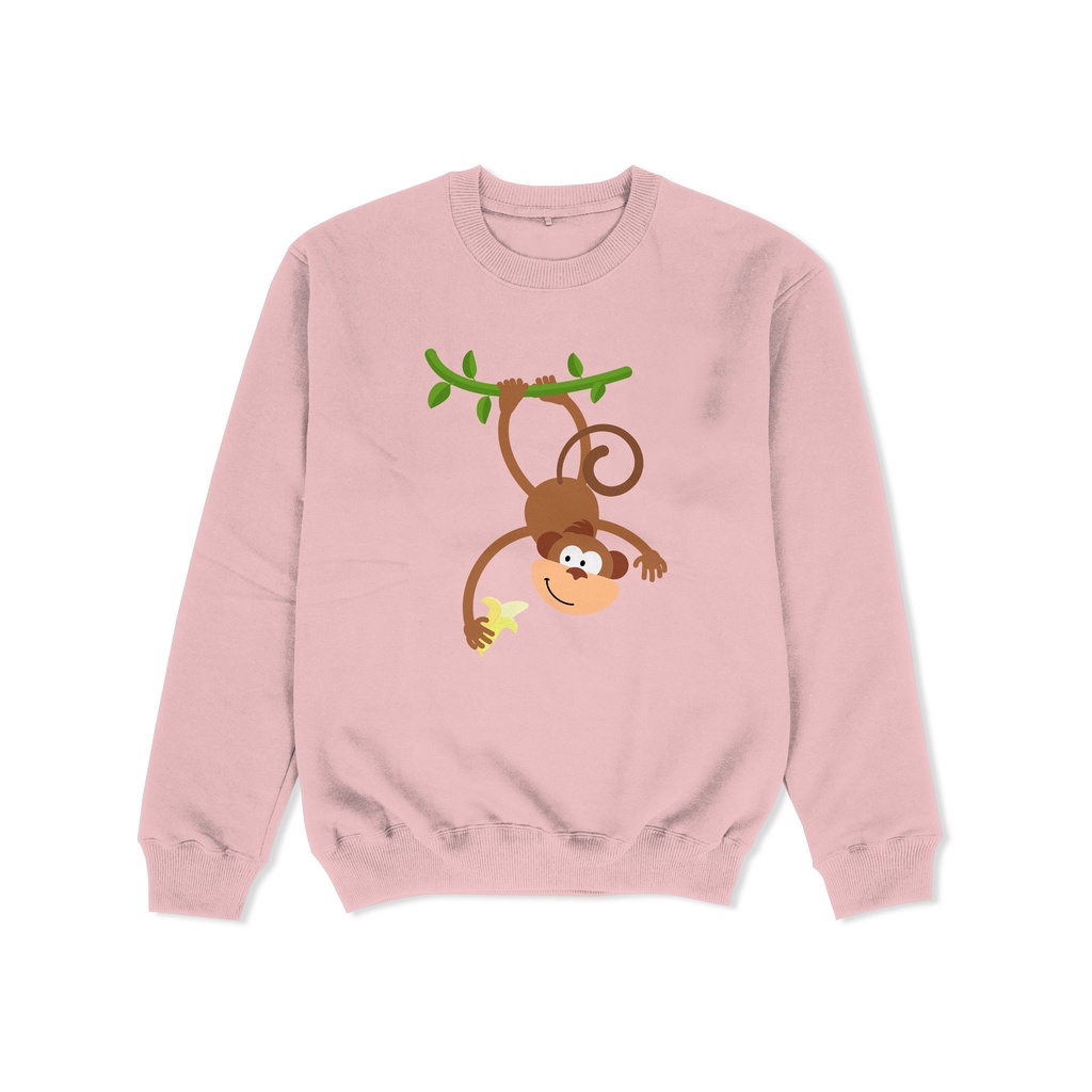 GKASWPNKMNMP209 Sweater Anak Gambar Hewan Monyet Makan Pisang Sweater Anak Lengan Panjang Bahan Flee