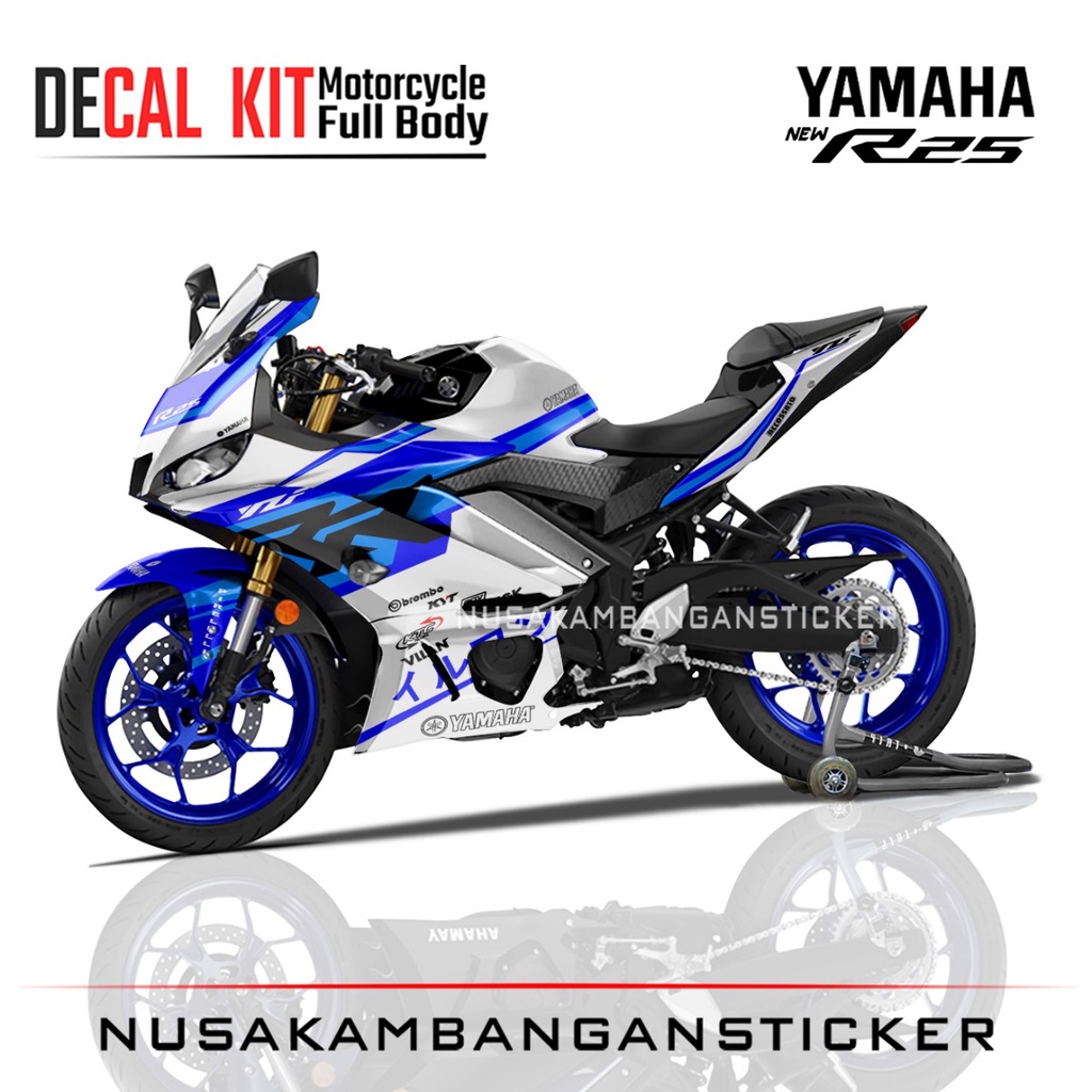Stiker Decal Motor Yamaha R25 New Full Body Putih Biru Grafis Racing Team Sticker Custom Variasi Bah