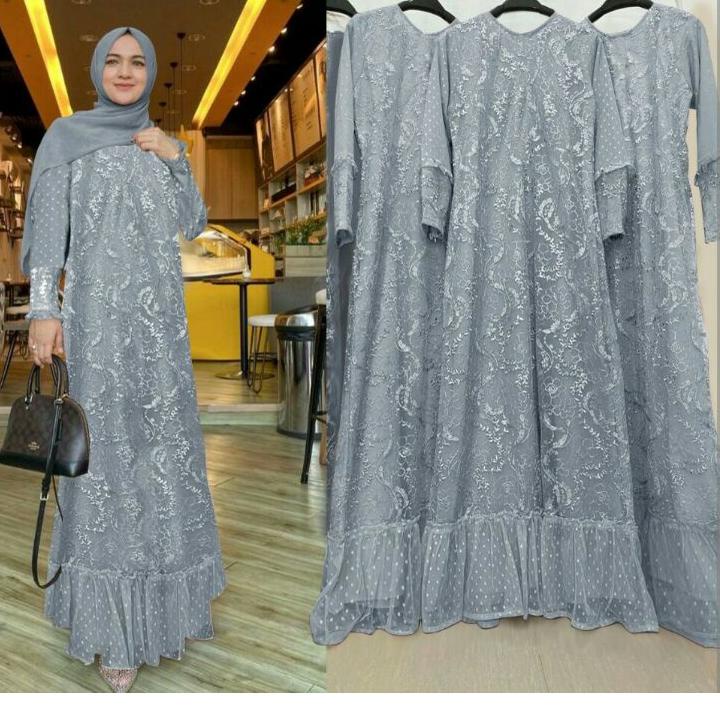 Terbagus.. ISG√Gamis Humaira brokat tile mutiara M-L-XL-XXL JUMBO / Gamis wanita brokat / Gamis brok