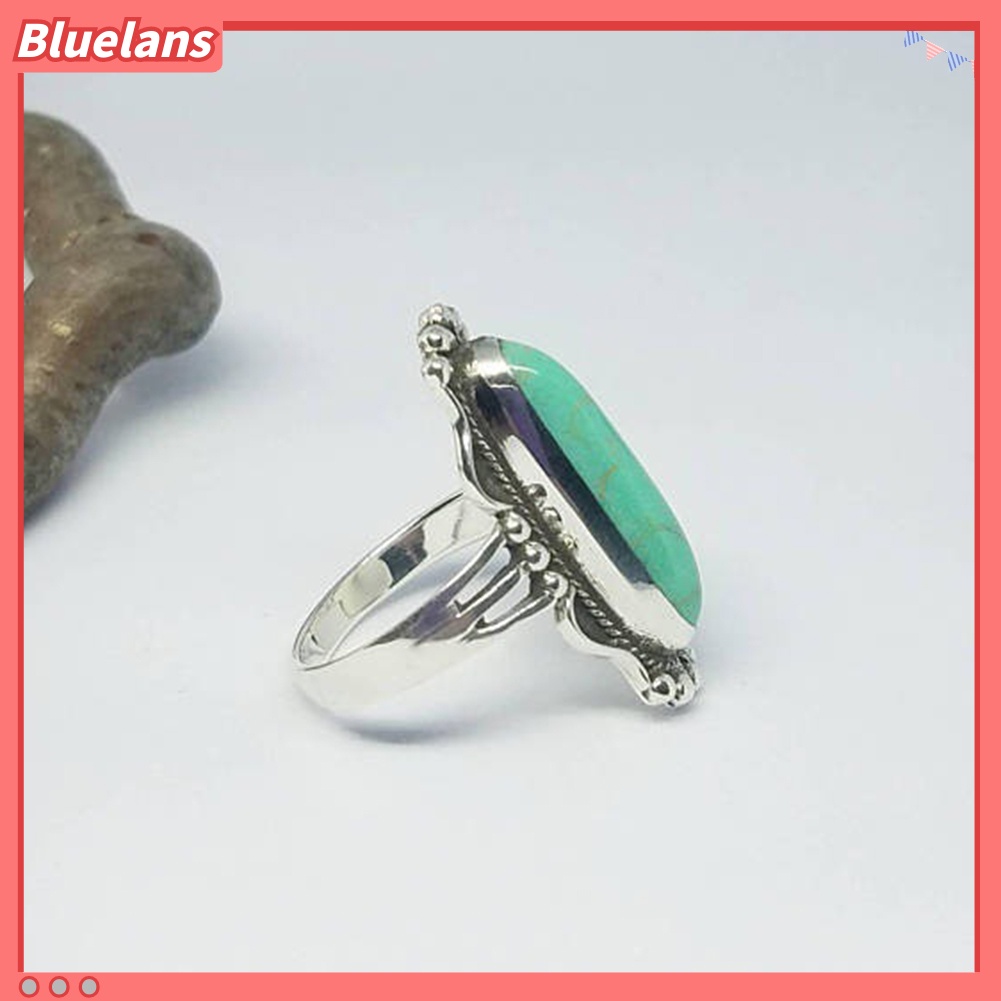 Bluelans Vintage Finger Decor Oblong Turquoise Ring Women Wedding Engagement Jewelry