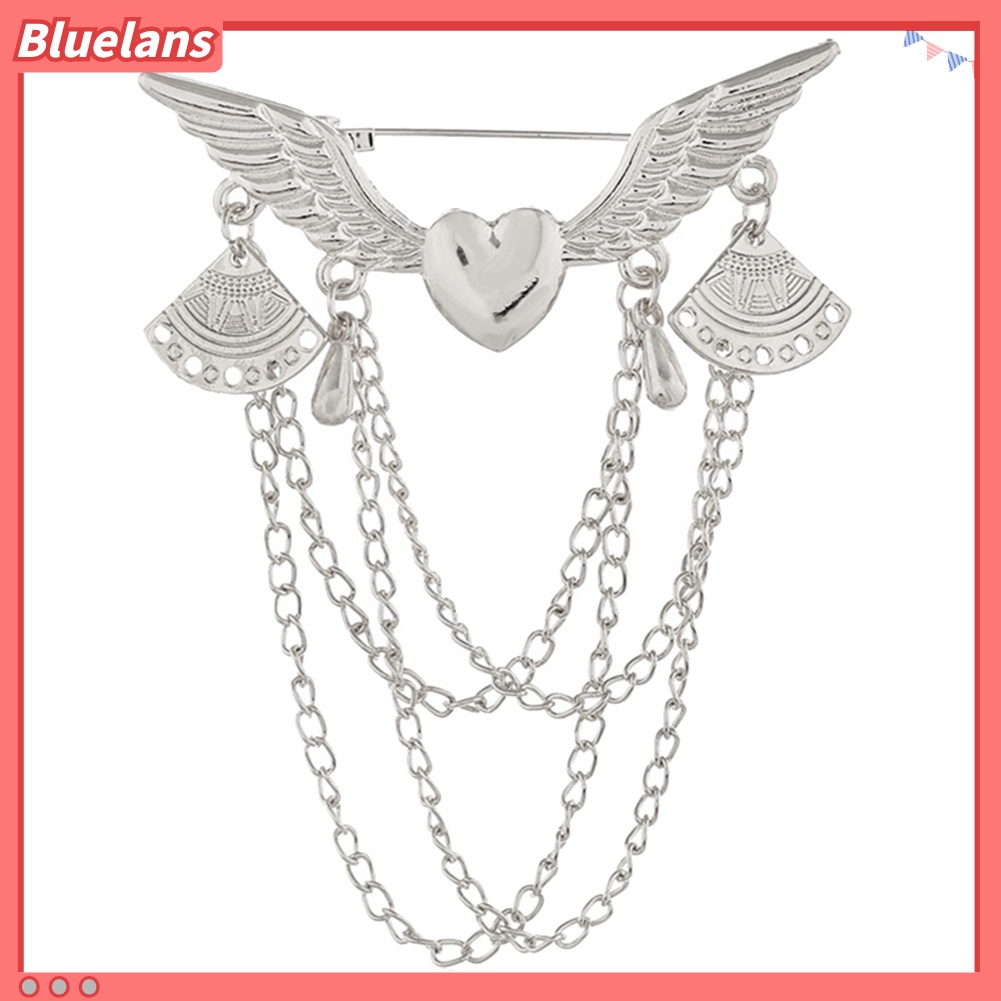 Bluelans Retro Angel Wing Heart Shirt Suit Collar Tip Lapel Brooch Pin with Chain Tassel