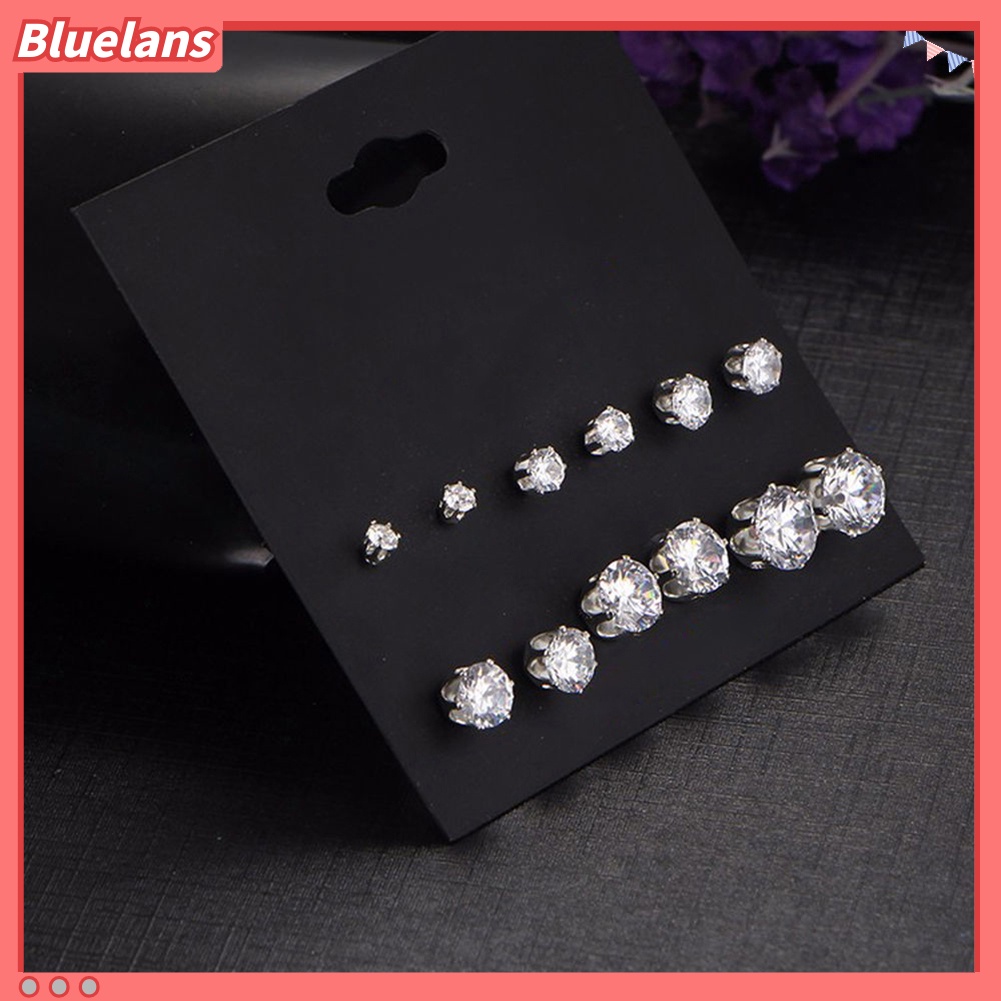 Bluelans 6Pairs Women Jewelry Round Cubic Zirconia CZ Crown Ear Stud Earrings Xmas Gift