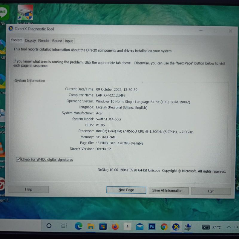 Laptop Acer Swift 3 SF314-56G Cor i7-8565U Ram 8GB/HDD 1TB NVDIA GEFORCE MX150 FHD IPS BODY SLIM DESAIN