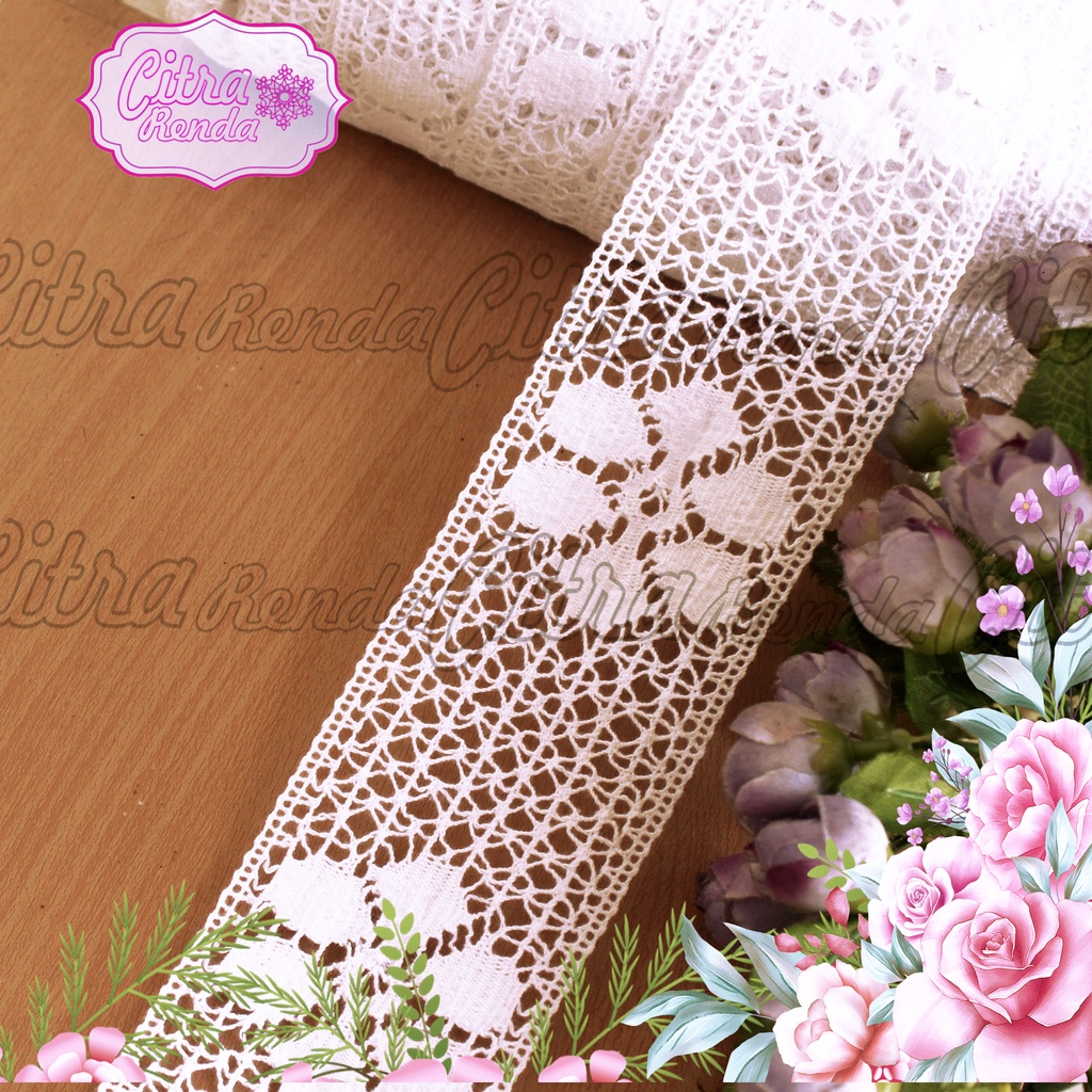 (Per Meter) RDR562 Renda Rajut Tengahan Putih Cantik Lebar 6Cm
