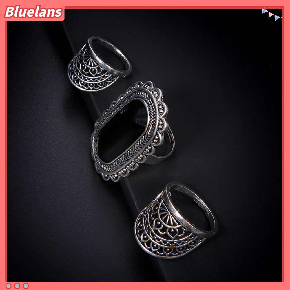 Bluelans 3Pcs Vintage Hollow Out Women Finger Ring Set Gift Rhinestone Party Jewelry