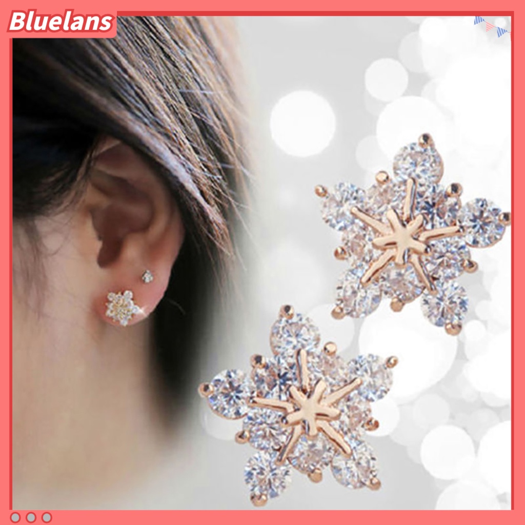 Bluelans 1 Pasang Anting Stud Bentuk Snowflake Untuk Pesta