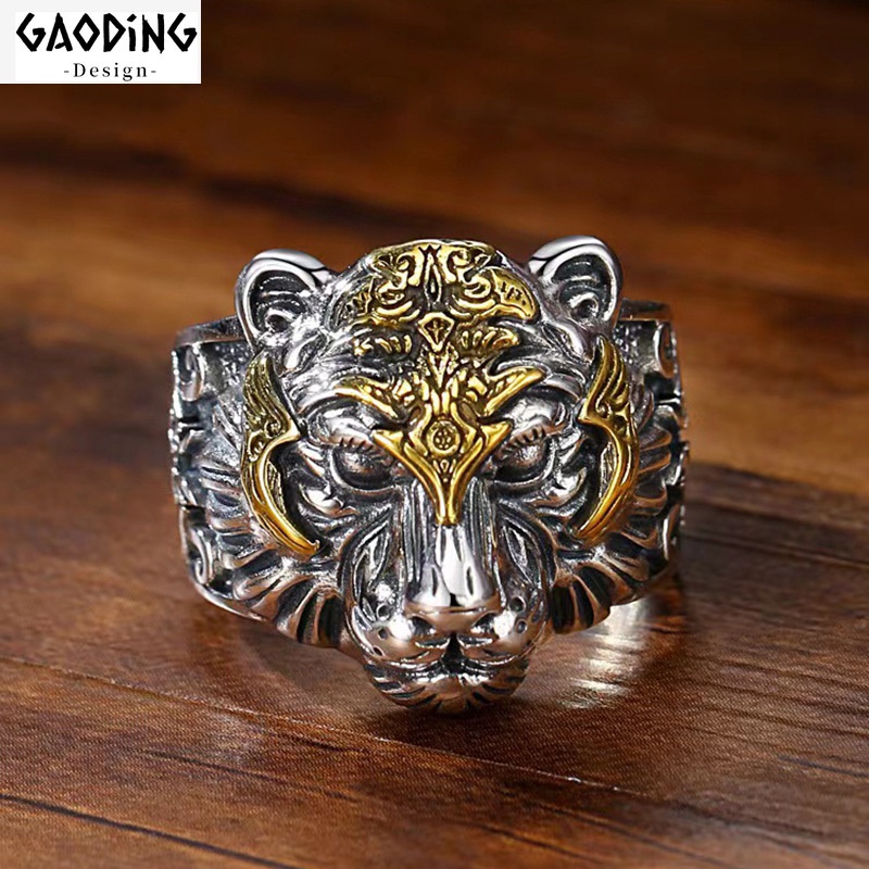 Cincin Model Kepala Singa Lapis Emas Gaya vintage Untuk Pria