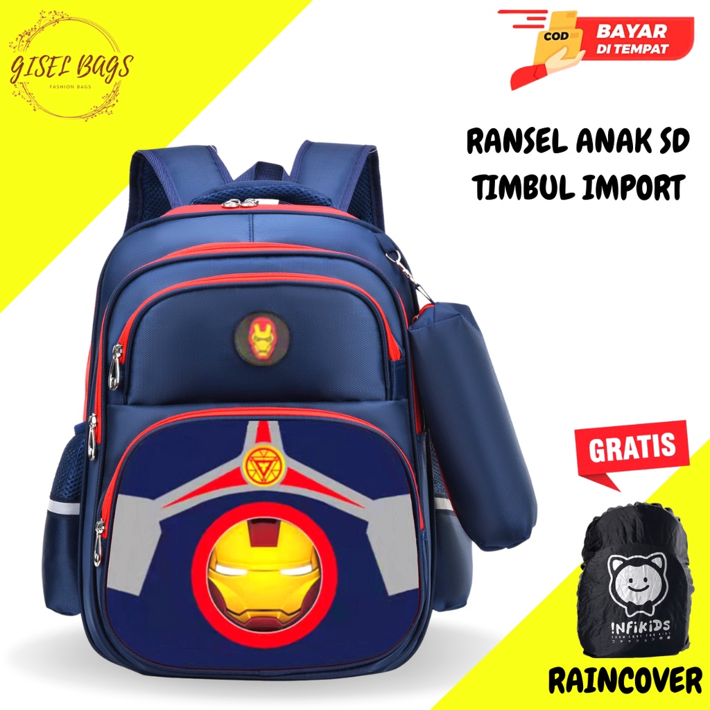 Tas anak laki laki sekolah tk sd import gambar timbul karakter superhero waterproof