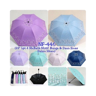 Payung Nagoya NF446 Lipat Motif Bunga Dan Daun Emas / NF-446