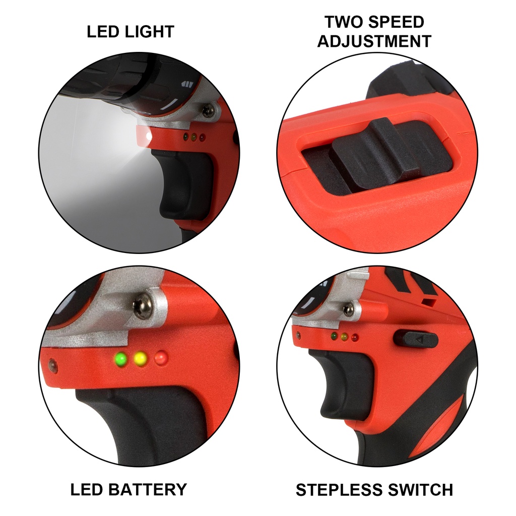 IXCE bor listrik Bor tanpa kabel 12V Isi ulang 30NM 1500rpm Pegangan anti selip Kit alat Battery impact drill Impact Cordless Electric Drill