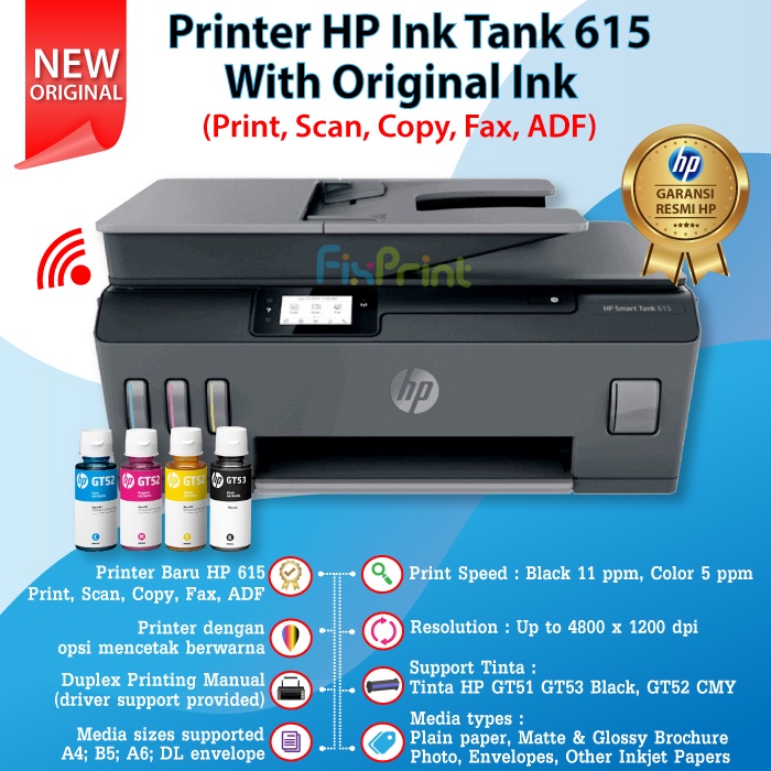 Printer HP Smart Tank 615 Wireless All-in-One Print Scan Copy WiFi Wireless Bergaransi