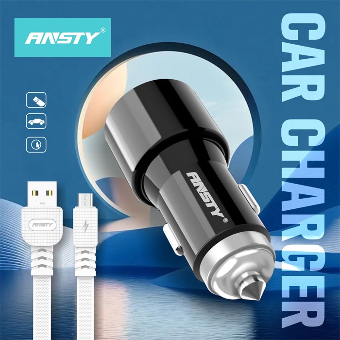ANSTY CAR 03 SAVER CHARGER MOBIL SET 2 USB 2 IN 1 KABEL FAST CHARGING