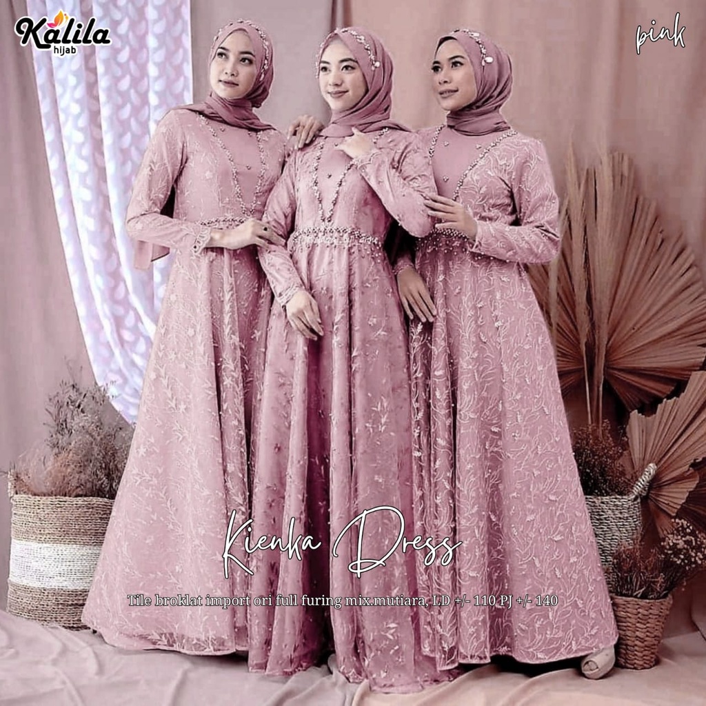 KIENKA DRESS PESTA DRESS WISUDA BAHAN BROKLAT TILE FULL FURING MIX MUTIARA // BISA SERAGAM