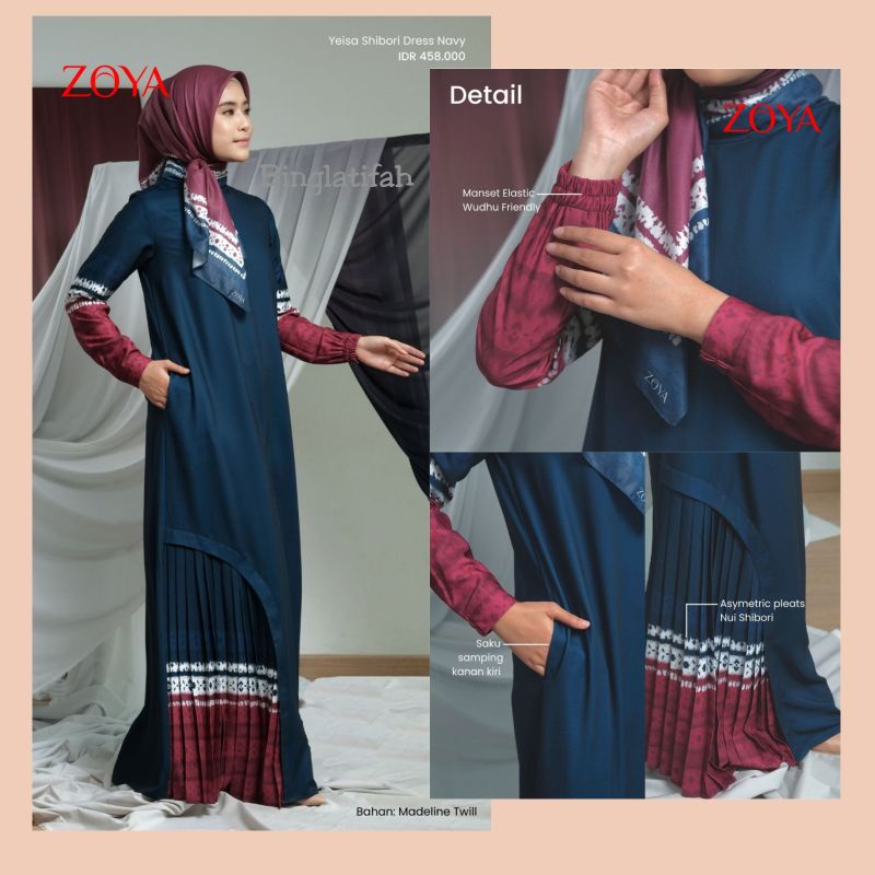 Yeisa Shibori Dress Polos - Gamis Muslimah Wanita by Zoya