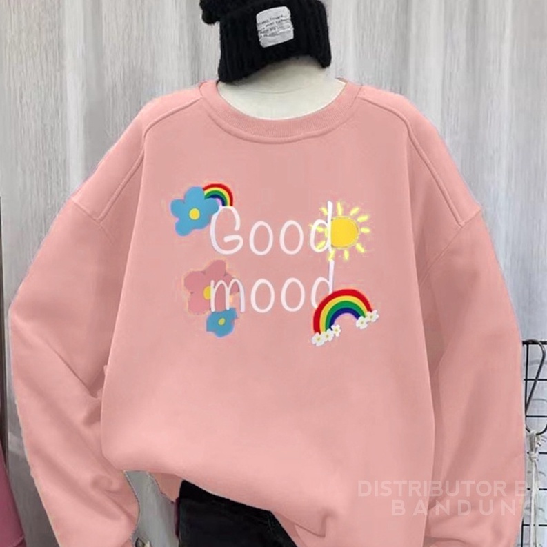 Sweater Wanita Good Mood | Korean Cute Style Sweatshirt | Baju Wanita | Bahan Fleece | Allsize