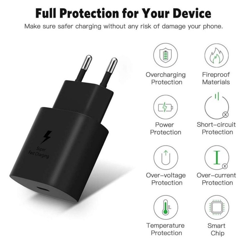 Adaptor Charger SAM  25 Watt batok original Super Fast Charging - PD 25W Type C to USB C for A33 A53 A73 A52s S22 S21 S20 Note 20 10 ROXY