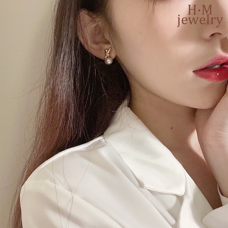 Anting Tusuk Mutiara + Berlian Imitasi Model Simpul Pita Kualitas Tinggi Untuk Wanita 2022