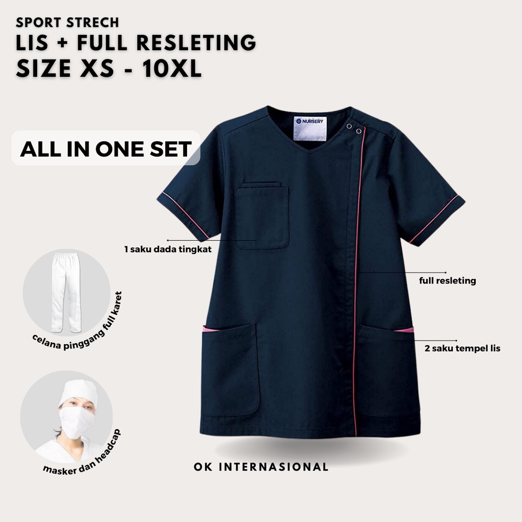 BAJU JAGA Sport Stretch MODERN FULL RESLETING &amp; LIS &amp; SAKU TINGKAT ok oka Dokter Perawat Tenaga Medis