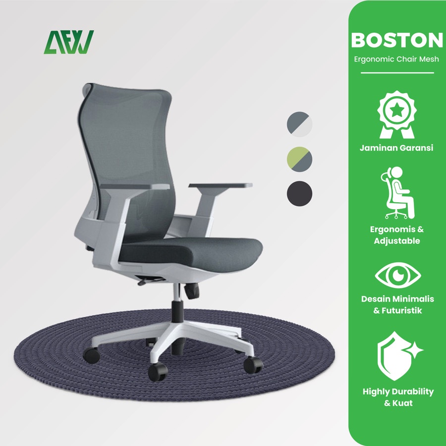 BOSTON Kursi Ergonomic Chair Mesh Office Chair Lumbar Support