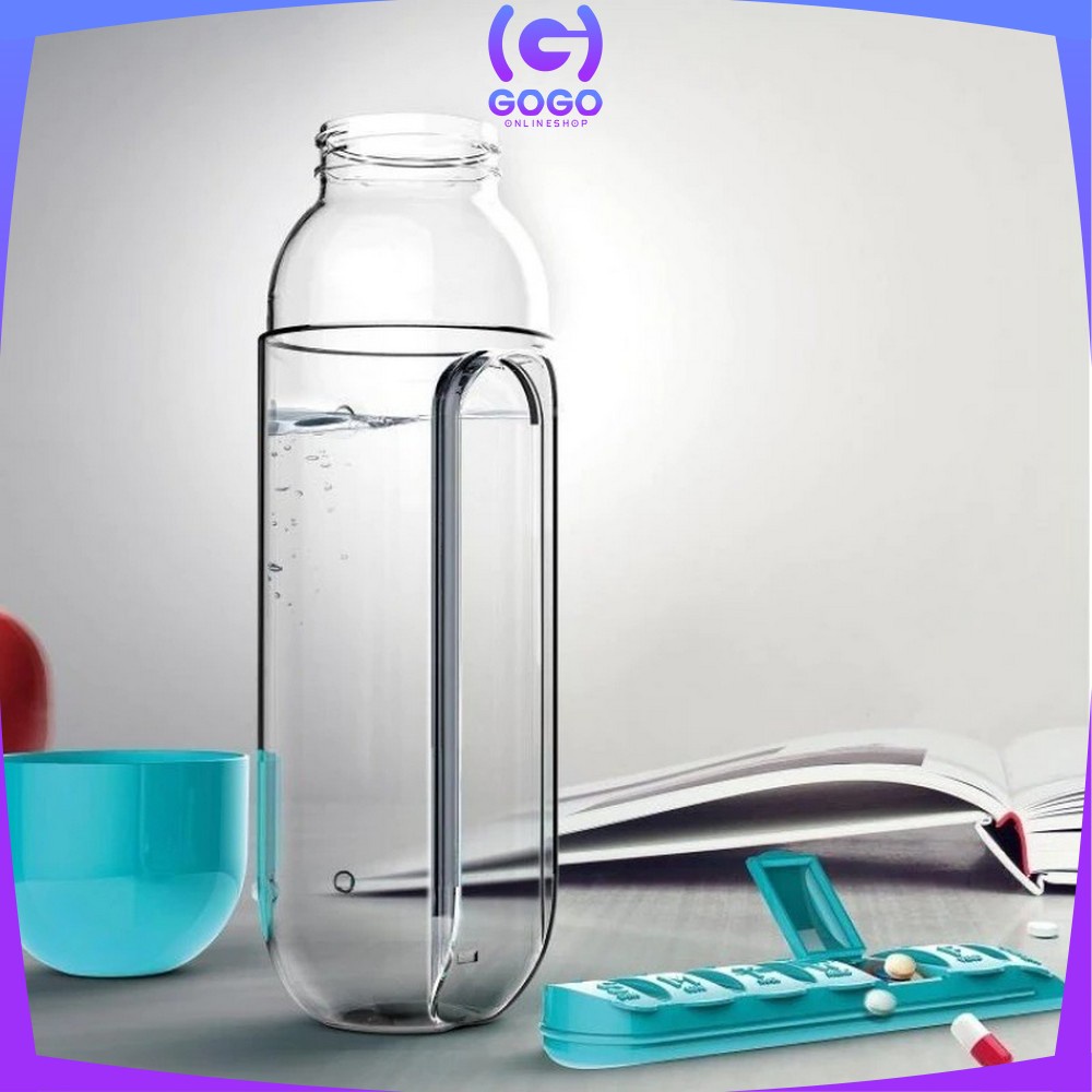 GOGO-C313 Botol Minum 2 IN 1 Botol Air Minum 600ML + Kotak Obat Harian / Botol Minum Obat / Bottle Water Tumbler Outdoor