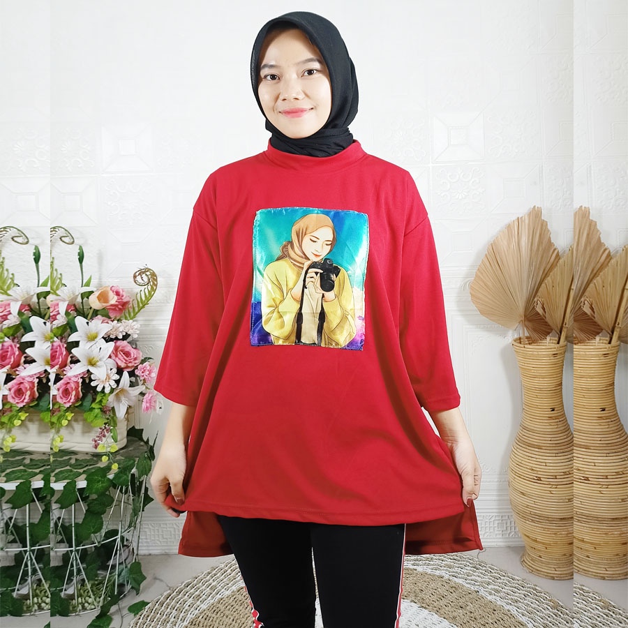 ATASAN OVERSIZE KAOS AUTHENTIC WANITA CANTIK BERHIJAB BIGSIZE BLOUSE GL FASHION