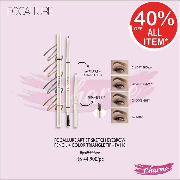 (READY &amp; ORI) Focallure 4 Colors Warna Artist Sketch Eyebrow Triangle Tip Pensil Alis FA 118 FA118