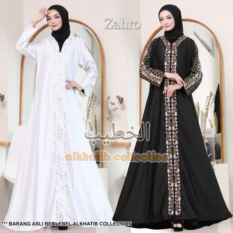ABAYA ZAHRO HITAM DAN DI PUTIH BORDIR DEWASA ALKHATIB COLLECTION