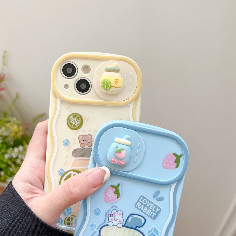 Soft Case yang Dapat Ditekan untuk IPhone 11 12 13 14 Pro Max 14 Plus Casing Penutup Ponsel Lemon Lucu Beruang Gadis Hadiah Gadis cassing hp