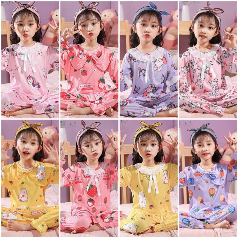 BAJU TIDUR ANAK PEREMPUAN SETELAN UMUR 4-12TAHUN PIYAMA IMPORTC18-C