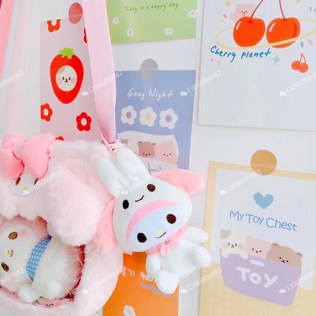 Gantungan Kunci Boneka Sanrio Hodie Animals Boneka My Melody Kuromi Pachasso Bahan Plush Untuk Dekorasi Tas