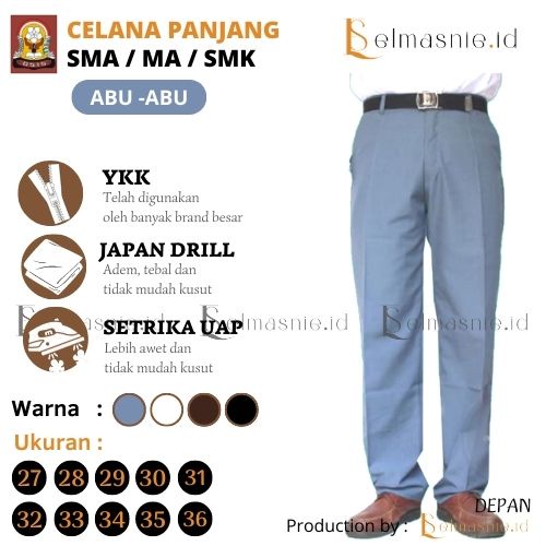 CELANA SMA CELANA SERAGAM ABU-ABU SERAGAM SEKOLAH SMA SMU SMK CELANA PANJANG KAIN DRILL
