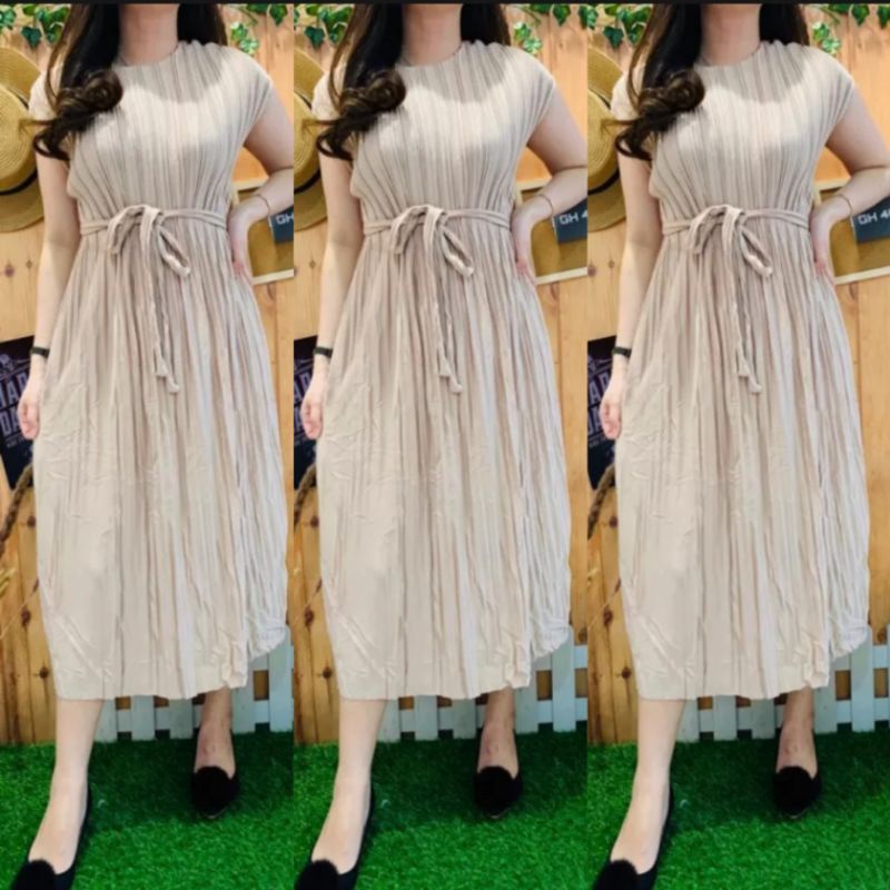 Long Dress Wanita Plisket Tanpa Lengan/Dress Viral 2022/Dress Wanita/Pakaian Wanita/Dress Terlaris-7