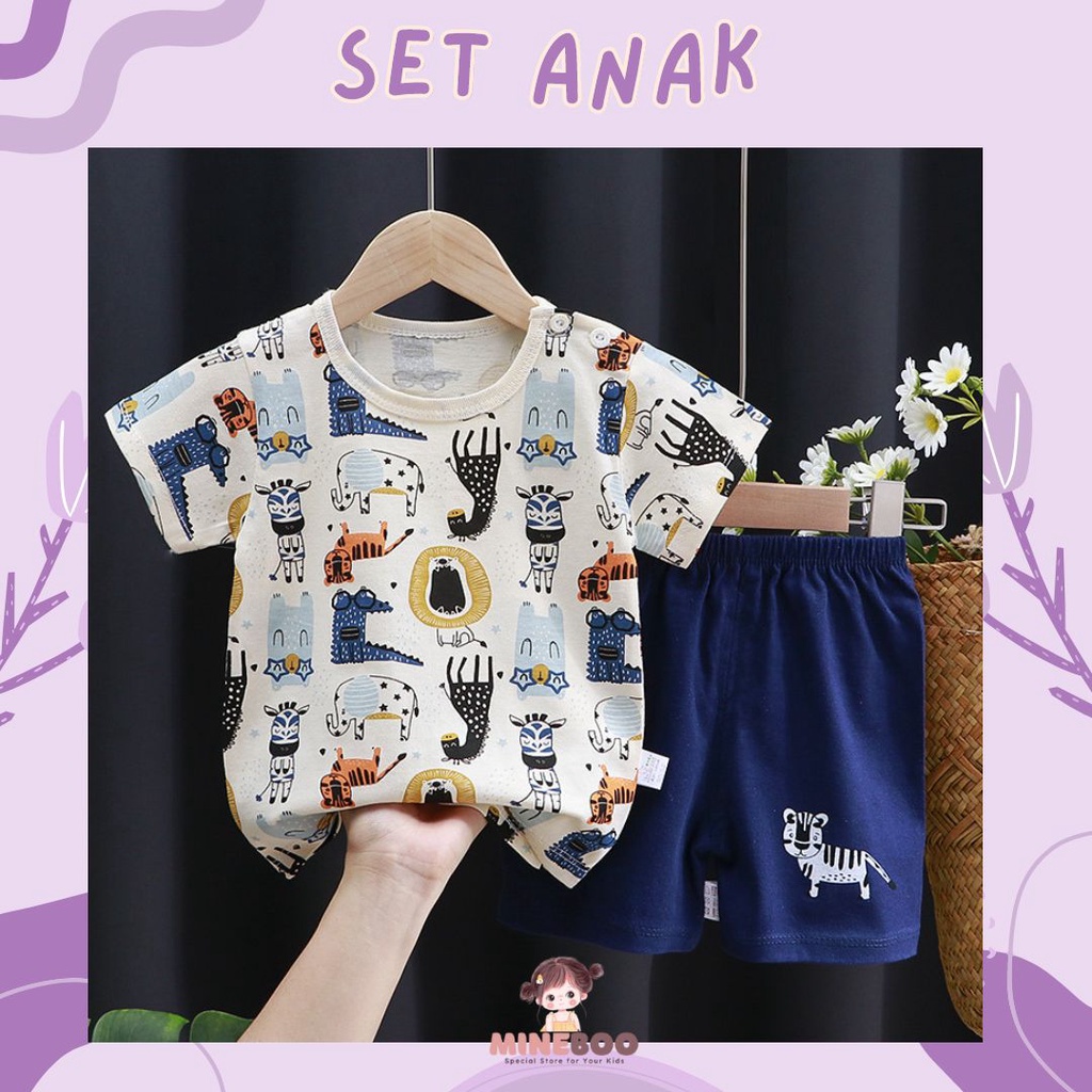 mineboo SETELAN BAJU BAYI LENGAN KAOS LENGAN PENDEK IMPORT USIA 0-4 TAHUN COD KIK