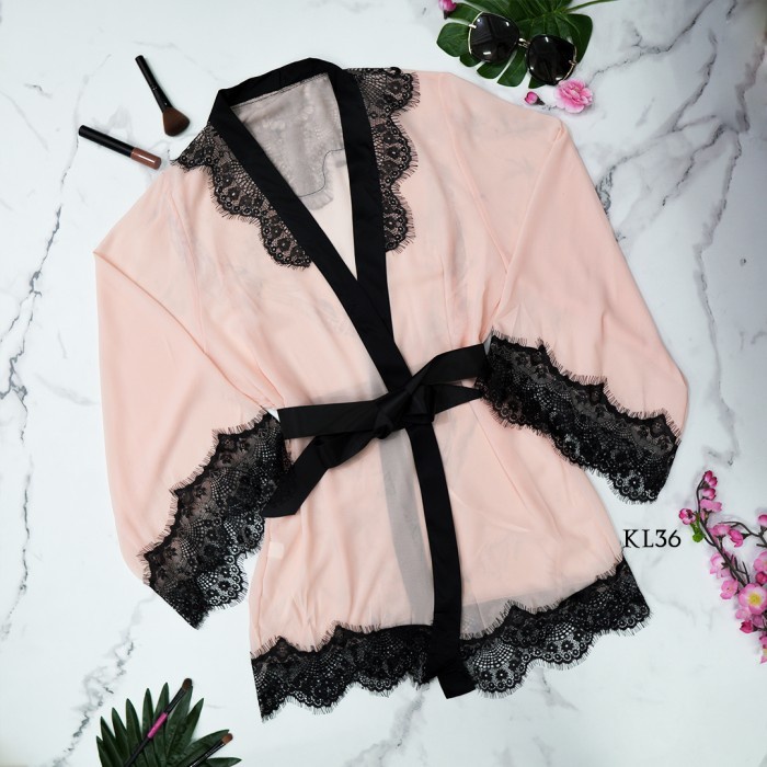 [READY] LINGERIE SEXY SET BAJU TIDUR KIMONO PREMIUM PEACH WANITA KL36 BEST SELLER 
