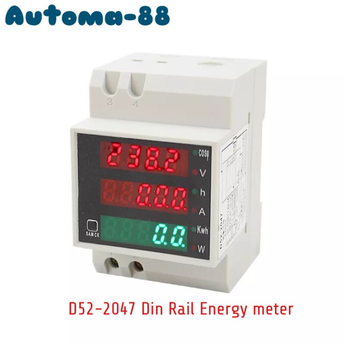 D52-2047 Din Rail Ac 220V Volt Watt Kwh Ampere Meter Built In Ct 100A