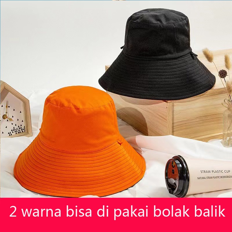 Topi Pantai Wanita Bolak Balik Topi Matahari Musim Panas Topi Ember Dilipat Anti UV