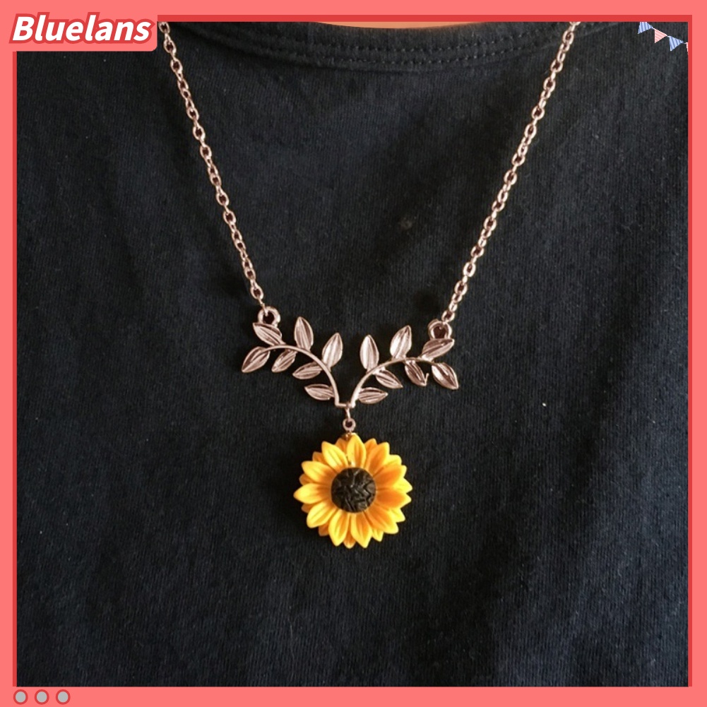 Bluelans Cute Sunflower Leaves Pendant Ear Studs Earrings Necklace Women Jewelry Set Gift