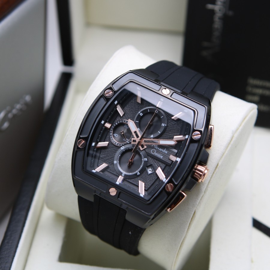 Jam Tangan Alexandre Christie AC 6625 Pria / AC6625 MC Black RoseGold Original