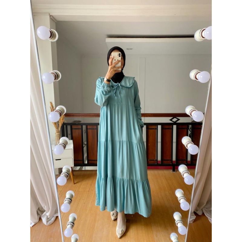 MIDI Dress Luna-Dress Susun Polos Wanita Terbaru-Jumbo