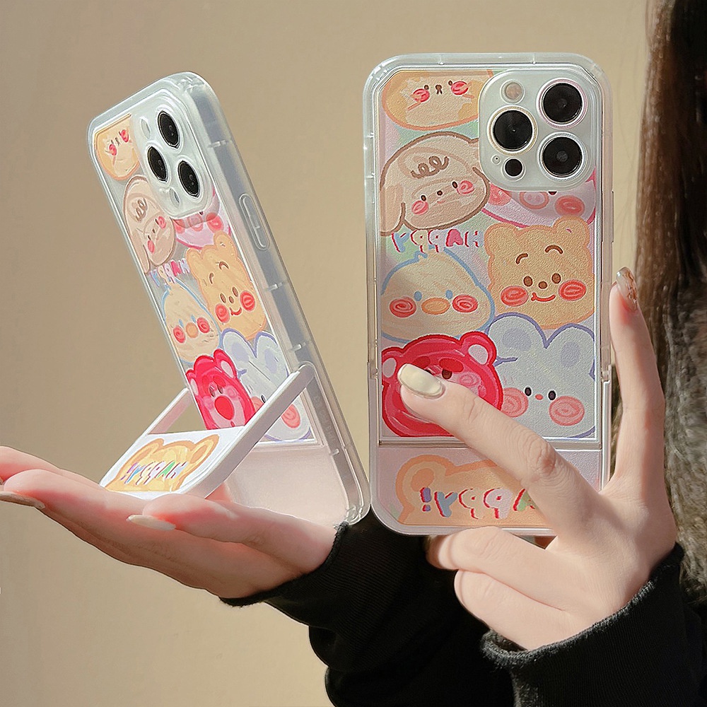 Case Pelindung Bahan Silikon Motif Strawberry Bear Dengan Stand Holder Untuk Iphone 14 7 8 Se 2020 7 + 8PLUS XS XR 11 12 13 PRO MAX