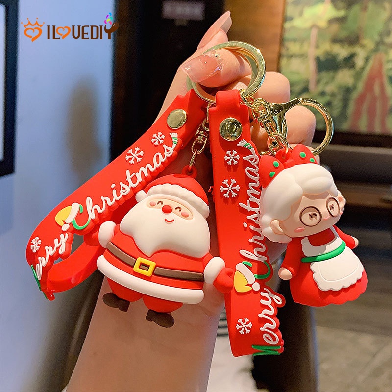 Gantungan Kunci Bentuk Boneka Santa Claus Bahan Karet Lembut Untuk Dekorasi Tas